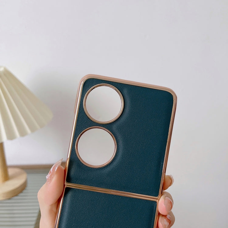 For Huawei P50 Pocket Genuine Leather Xiaoya Series Nano Plating Phone Case(Coffee) - Huawei Cases by PMC TechLife | Online Shopping South Africa | PMC TechLife | Buy Now Pay Later Mobicred