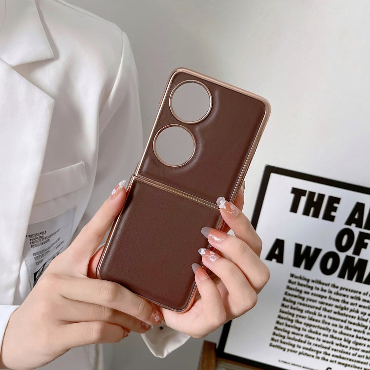 For Huawei P50 Pocket Genuine Leather Xiaoya Series Nano Plating Phone Case(Coffee) - Huawei Cases by PMC TechLife | Online Shopping South Africa | PMC TechLife | Buy Now Pay Later Mobicred