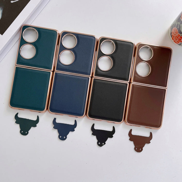 For Huawei P50 Pocket Genuine Leather Xiaoya Series Nano Plating Phone Case(Coffee) - Huawei Cases by PMC TechLife | Online Shopping South Africa | PMC TechLife | Buy Now Pay Later Mobicred