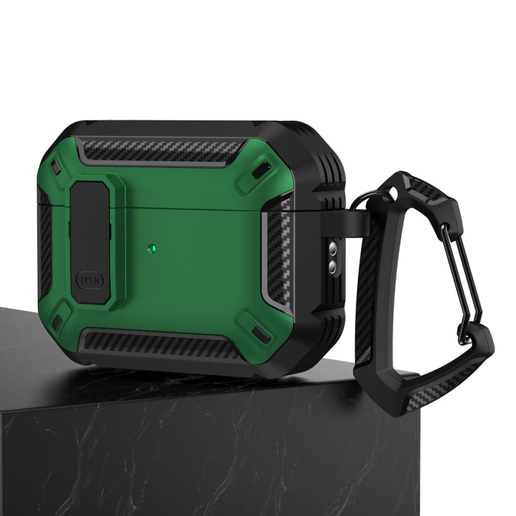 For AirPods Pro 2 Shield Shockproof Earphone Protective Case with Hook(Black Green) - For AirPods Pro 2 by PMC Jewellery | Online Shopping South Africa | PMC Jewellery | Buy Now Pay Later Mobicred