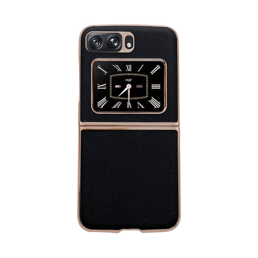 For Motorola Moto Razr 2022 Genuine Leather Luolai Series Nano Plating Phone Case(Black) - Motorola Cases by PMC Jewellery | Online Shopping South Africa | PMC Jewellery | Buy Now Pay Later Mobicred