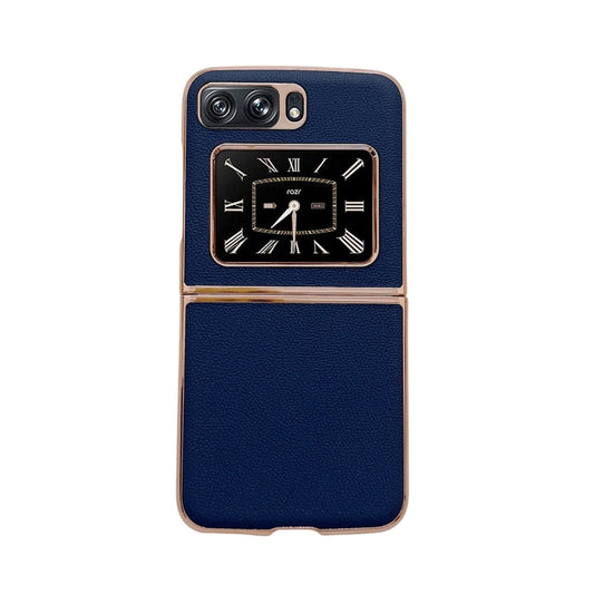 For Motorola Moto Razr 2022 Genuine Leather Luolai Series Nano Plating Phone Case(Dark Blue) - Motorola Cases by PMC Jewellery | Online Shopping South Africa | PMC Jewellery | Buy Now Pay Later Mobicred