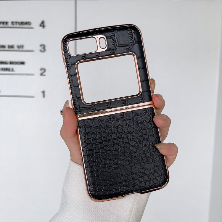For Motorola Moto Razr 2022 Crocodile Texture Genuine Leather Nano Electroplating Phone Case(Black) - Motorola Cases by PMC TechLife | Online Shopping South Africa | PMC TechLife | Buy Now Pay Later Mobicred