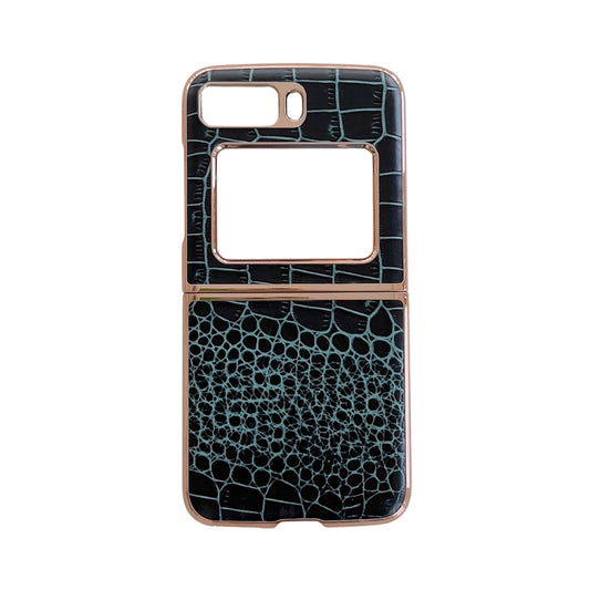 For Motorola Moto Razr 2022 Crocodile Texture Genuine Leather Nano Electroplating Phone Case(Dark Green) - Motorola Cases by PMC Jewellery | Online Shopping South Africa | PMC Jewellery | Buy Now Pay Later Mobicred