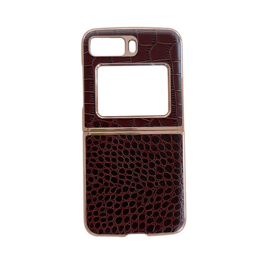 For Motorola Moto Razr 2022 Crocodile Texture Genuine Leather Nano Electroplating Phone Case(Coffee) - Motorola Cases by PMC Jewellery | Online Shopping South Africa | PMC Jewellery | Buy Now Pay Later Mobicred