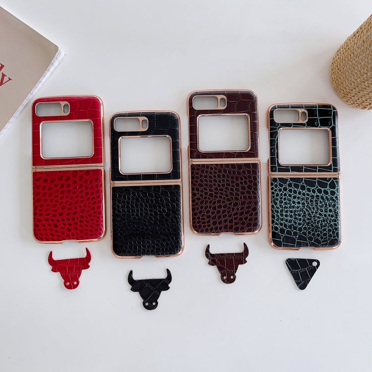 For Motorola Moto Razr 2022 Crocodile Texture Genuine Leather Nano Electroplating Phone Case(Red) - Motorola Cases by PMC TechLife | Online Shopping South Africa | PMC TechLife | Buy Now Pay Later Mobicred