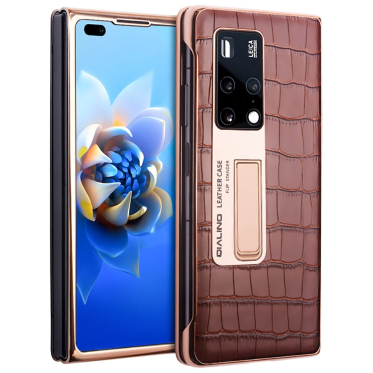 For Huawei Mate X2 QIALINO 2 in 1 Crocodile Pattern Genuine Leather + PC Phone Case(Brown) - free shipping - PMC TechLife - Order now!