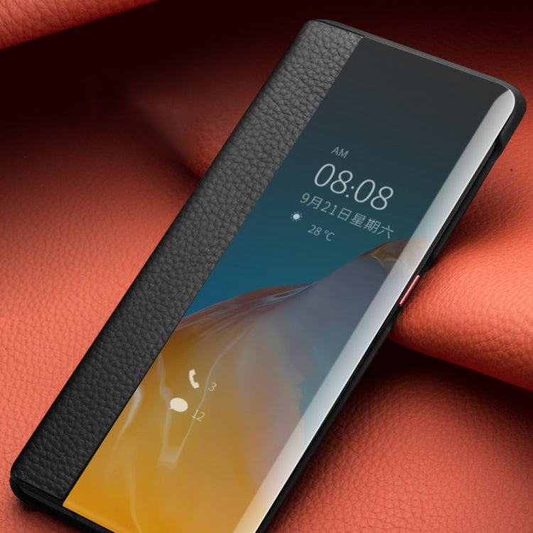 For Huawei P40 Pro QIALINO Litchi Texture Side Window View Leather Phone Case(Orange) - Huawei Cases by QIALINO | Online Shopping South Africa | PMC TechLife | Buy Now Pay Later Mobicred