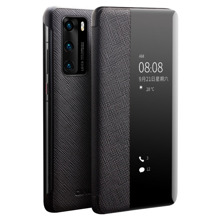 For Huawei P40 QIALINO Puda Texture Side Window View Leather Phone Case(Black) - free shipping - PMC TechLife - Order now!