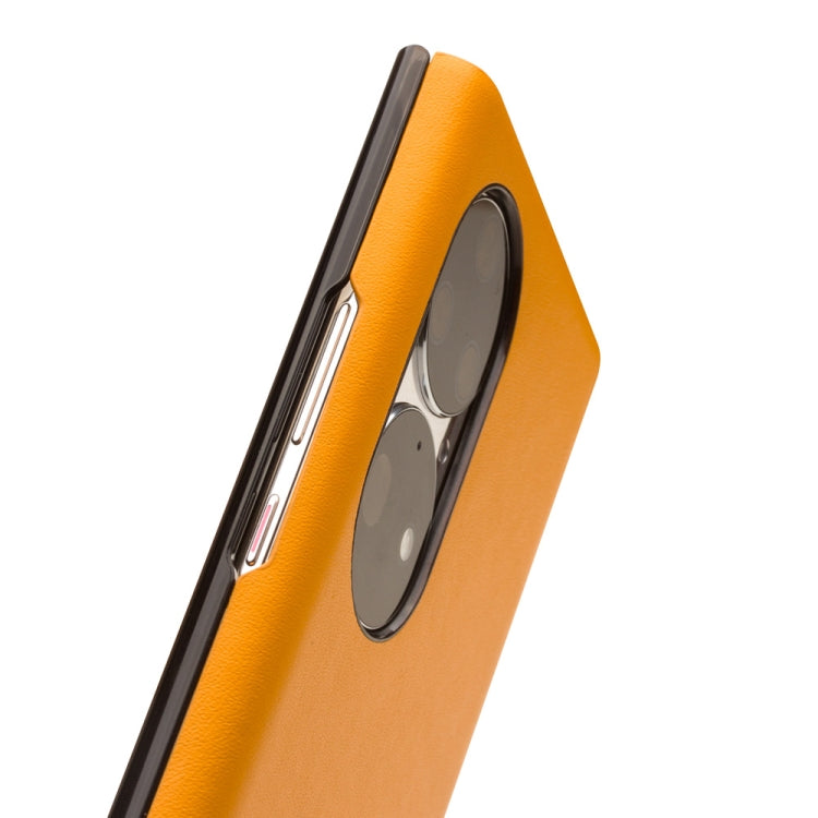 For Huawei P50 QIALINO Magnetic Side Window View Genuine Leather Smart Phone Case(Orange) - free shipping - PMC TechLife - Order now!