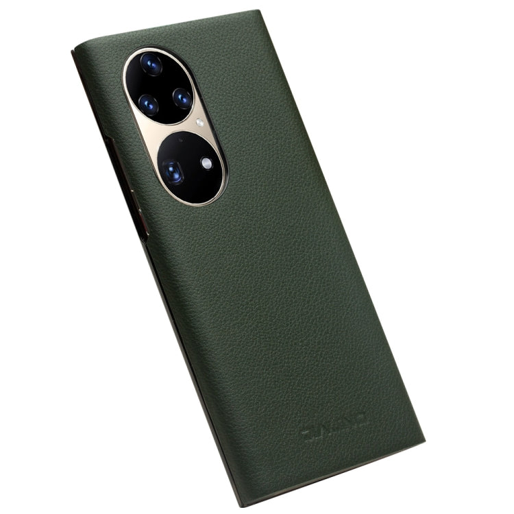 For Huawei P50 QIALINO Magnetic Side Window View Genuine Leather Smart Phone Case(Green) - Huawei Cases by QIALINO | Online Shopping South Africa | PMC TechLife | Buy Now Pay Later Mobicred