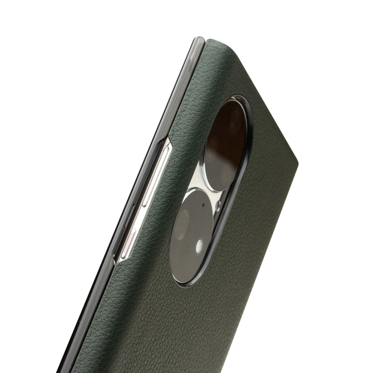 For Huawei P50 Pro QIALINO Magnetic Side Window View Genuine Leather Smart Phone Case(Green) - Huawei Cases by QIALINO | Online Shopping South Africa | PMC TechLife | Buy Now Pay Later Mobicred