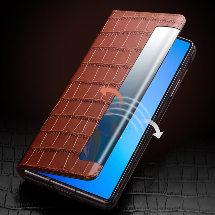 For Huawei Mate X2 QIALINO Crocodile Pattern Side Window View Genuine Leather Phone Case(Black) - free shipping - PMC TechLife - Order now!