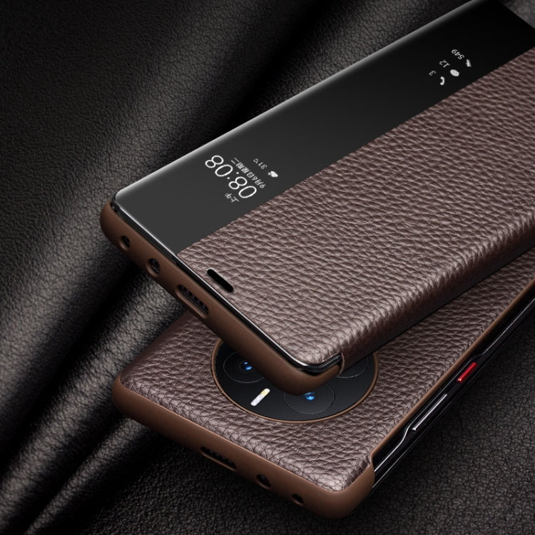 For Huawei Mate 50 QIALINO Genuine Leather Side Window View Smart Phone Case(Black) - Huawei Cases by QIALINO | Online Shopping South Africa | PMC TechLife | Buy Now Pay Later Mobicred