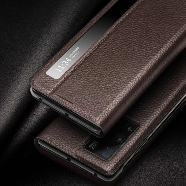For Huawei Mate X2 QIALINO Genuine Leather Side Window View Smart Phone Case(Brown) - free shipping - PMC TechLife - Order now!