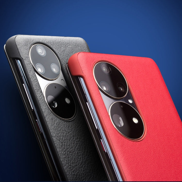 For Huawei P50 Pro QIALINO Genuine Leather Side Window View Smart Phone Case(Red) - free shipping - PMC TechLife - Order now!