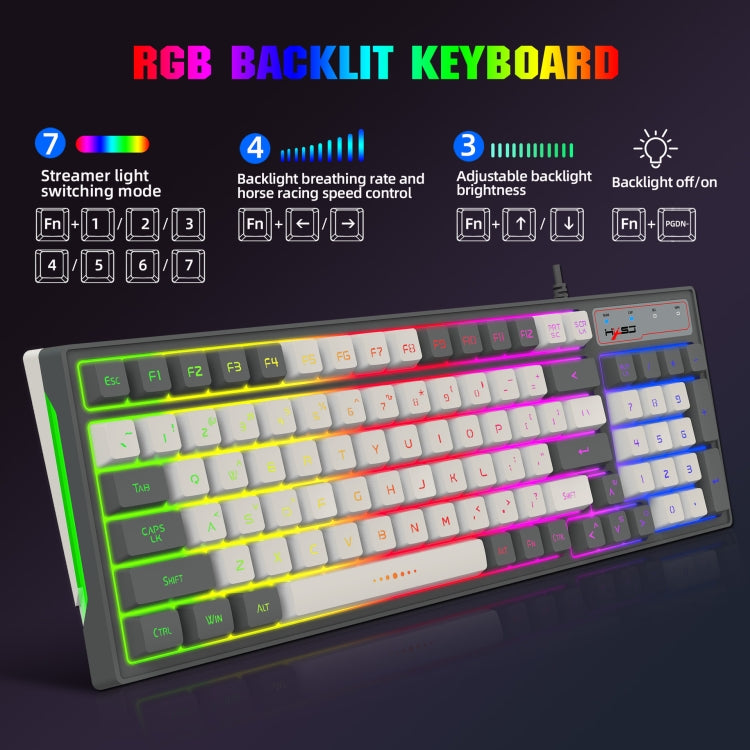 HXSJ V600 96-key RGB Backlit Dual-color Injection-molded Wired Gaming Keyboard - Wired Keyboard by HXSJ | Online Shopping South Africa | PMC Jewellery | Buy Now Pay Later Mobicred