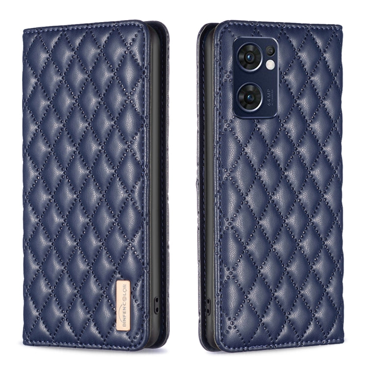 For OPPO Reno7 5G / Find X5 Lite Diamond Lattice Magnetic Leather Flip Phone Case(Blue) - OPPO Cases by PMC Jewellery | Online Shopping South Africa | PMC Jewellery | Buy Now Pay Later Mobicred