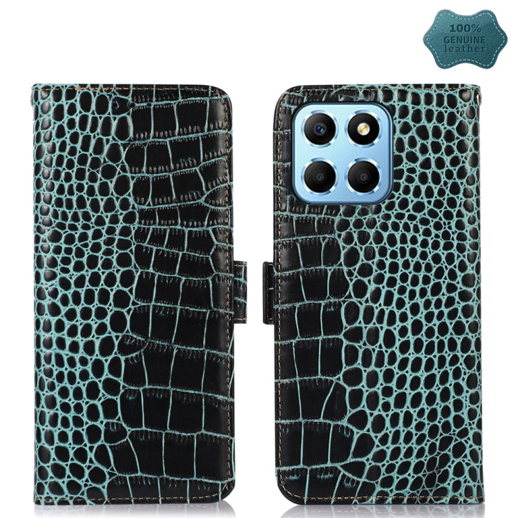For Honor X8 5G Crocodile Top Layer Cowhide Leather Phone Case(Green) - Honor Cases by PMC TechLife | Online Shopping South Africa | PMC TechLife | Buy Now Pay Later Mobicred