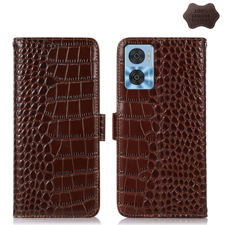 For Motorola Moto E22/E22i Crocodile Top Layer Cowhide Leather Phone Case(Brown) - Motorola Cases by PMC TechLife | Online Shopping South Africa | PMC TechLife | Buy Now Pay Later Mobicred