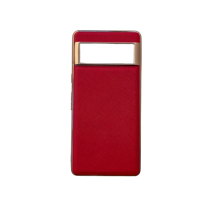 For Google Pixel 6 Pro Nano Electroplating Cross Texture Genuine Leather Phone Case(Red) - Google Cases by PMC TechLife | Online Shopping South Africa | PMC TechLife | Buy Now Pay Later Mobicred