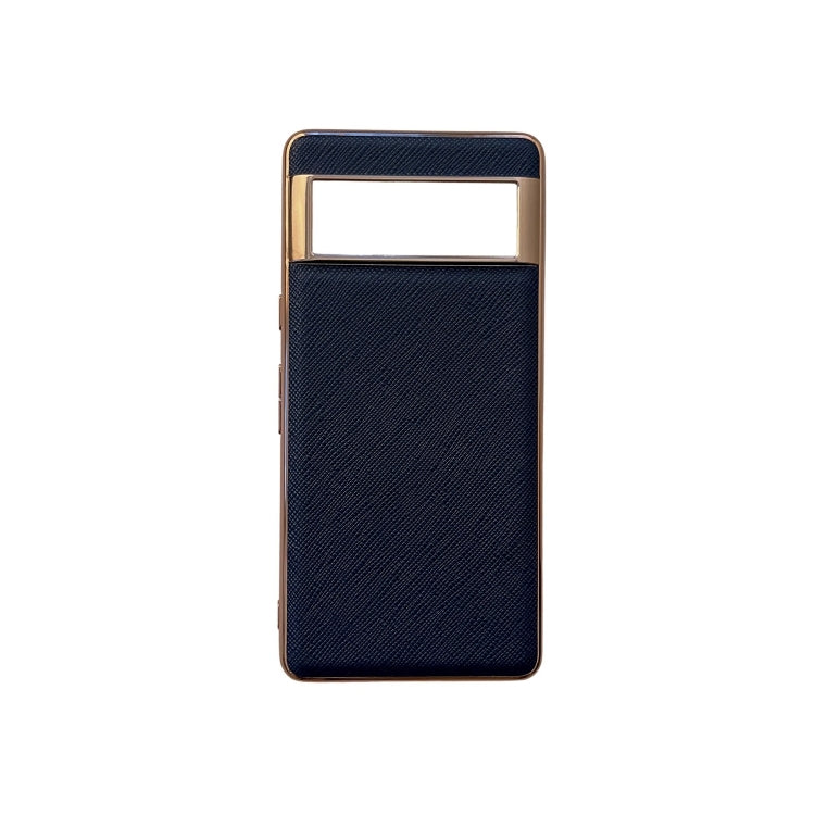For Google Pixel 6 Nano Electroplating Cross Texture Genuine Leather Phone Case(Blue) - Google Cases by PMC TechLife | Online Shopping South Africa | PMC TechLife | Buy Now Pay Later Mobicred