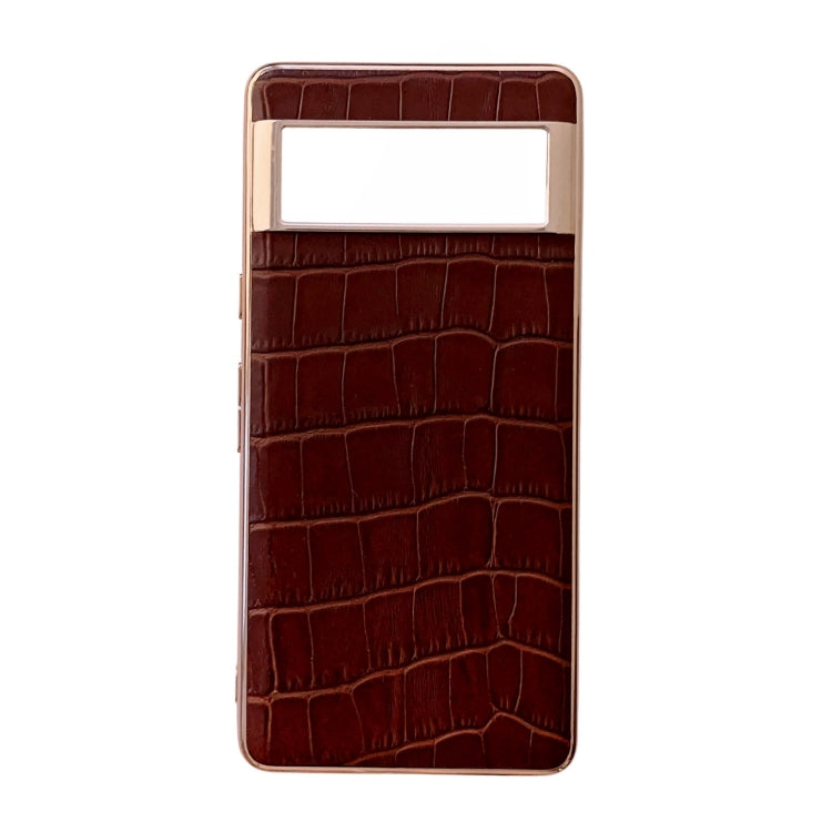 For Google Pixel 7 Crocodile Texture Genuine Leather Electroplating Phone Case(Brown) - free shipping - PMC TechLife - Order now!