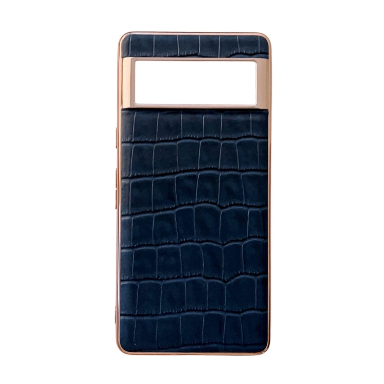 For Google Pixel 7 Crocodile Texture Genuine Leather Electroplating Phone Case(Blue) - Google Cases by PMC TechLife | Online Shopping South Africa | PMC TechLife | Buy Now Pay Later Mobicred