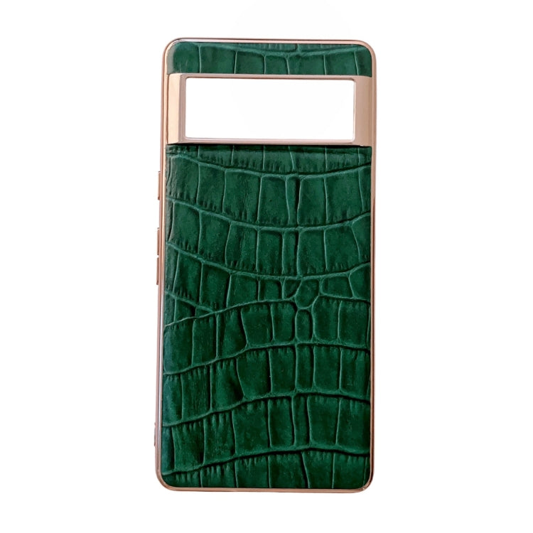 For Google Pixel 6 Pro Crocodile Texture Genuine Leather Electroplating Phone Case(Dark Green) - Google Cases by PMC TechLife | Online Shopping South Africa | PMC TechLife | Buy Now Pay Later Mobicred