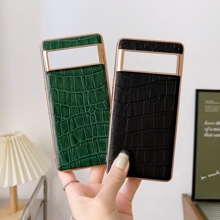 For Google Pixel 6 Pro Crocodile Texture Genuine Leather Electroplating Phone Case(Dark Green) - Google Cases by PMC TechLife | Online Shopping South Africa | PMC TechLife | Buy Now Pay Later Mobicred