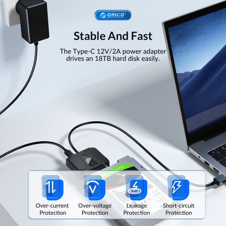 ORICO UTS1 Type-C / USB-C USB 3.0 2.5-inch SATA HDD Adapter with 12V 2A Power Adapter, Cable Length:0.3m(EU Plug) - free shipping - PMC Jewellery - Order now!
