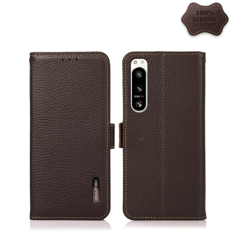 For Sony Xperia 5 IV KHAZNEH Side-Magnetic Litchi Genuine Leather RFID Case(Brown) - Sony Cases by PMC TechLife | Online Shopping South Africa | PMC TechLife | Buy Now Pay Later Mobicred