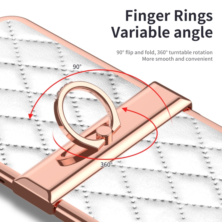 For Huawei P50 Pocket Grid Leather Pattern Electroplating Frame Folding Phone Case(White) - Huawei Cases by PMC TechLife | Online Shopping South Africa | PMC TechLife | Buy Now Pay Later Mobicred