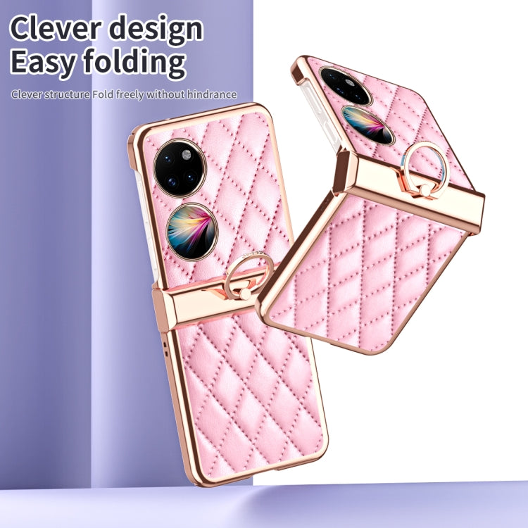 For Huawei P50 Pocket Grid Leather Pattern Electroplating Frame Folding Phone Case(Pink) - Huawei Cases by PMC TechLife | Online Shopping South Africa | PMC TechLife | Buy Now Pay Later Mobicred