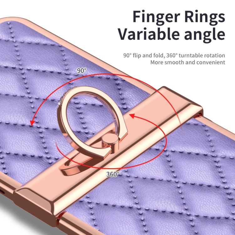 For Huawei P50 Pocket Grid Leather Pattern Electroplating Frame Folding Phone Case(Purple) - free shipping - PMC TechLife - Order now!