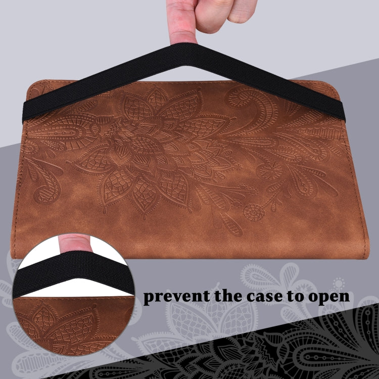 For Lenovo Tab M10 3rd Gen Lace Flower Embossing Pattern Leather Tablet Case(Brown) - Lenovo by PMC TechLife | Online Shopping South Africa | PMC TechLife | Buy Now Pay Later Mobicred