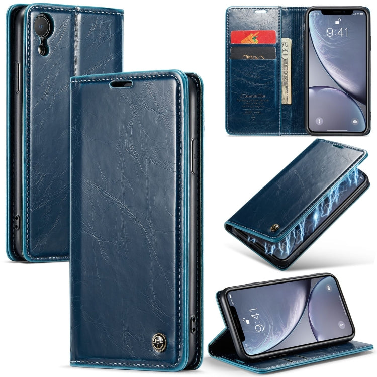 For iPhone XR CaseMe 003 Crazy Horse Texture Leather Phone Case(Blue) - More iPhone Cases by CaseMe | Online Shopping South Africa | PMC Jewellery | Buy Now Pay Later Mobicred