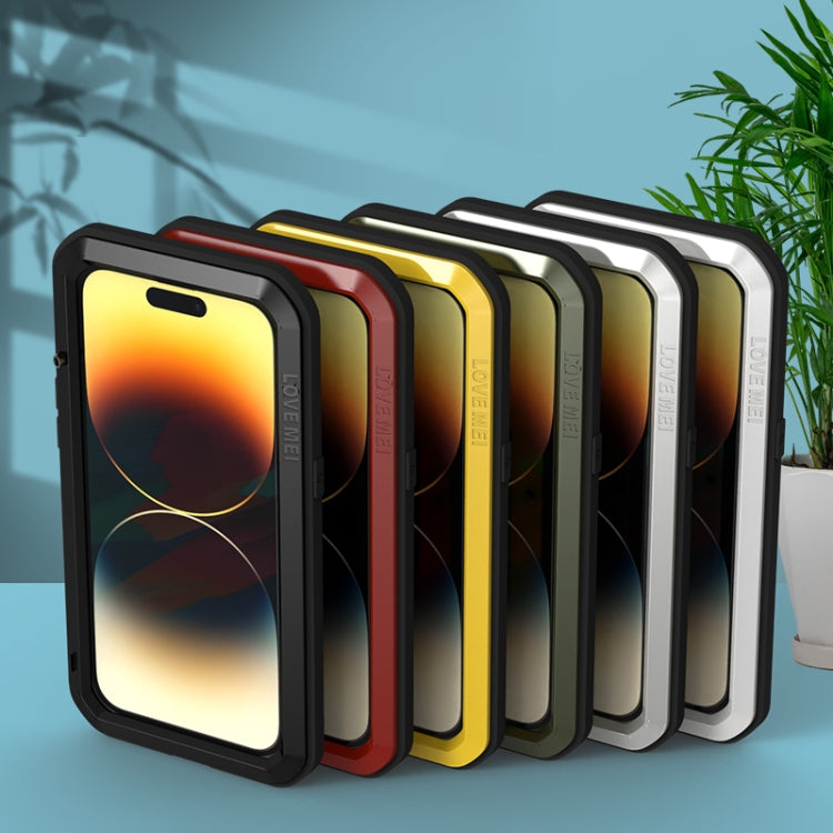 For iPhone 14 Pro LOVE MEI Metal Shockproof Life Waterproof Dustproof Phone Case(Yellow) - iPhone 14 Pro Cases by LOVE MEI | Online Shopping South Africa | PMC TechLife | Buy Now Pay Later Mobicred