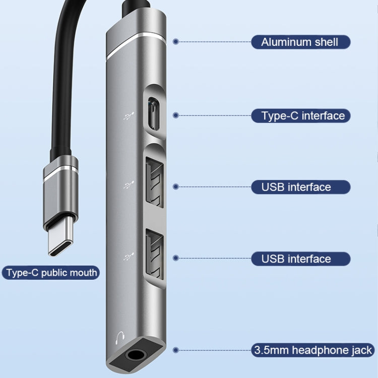 USB-C / Type-C to 3.5mm + 2USB + Type-C HUB Docking Station(Silver) - USB HUB by PMC TechLife | Online Shopping South Africa | PMC TechLife | Buy Now Pay Later Mobicred