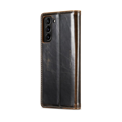 For Samsung Galaxy S21 FE 5G CaseMe 003 Crazy Horse Texture Leather Phone Case(Coffee) - Galaxy Phone Cases by CaseMe | Online Shopping South Africa | PMC Jewellery | Buy Now Pay Later Mobicred