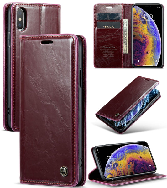 For iPhone XS CaseMe 003 Crazy Horse Texture Leather Phone Case(Wine Red) - More iPhone Cases by CaseMe | Online Shopping South Africa | PMC Jewellery | Buy Now Pay Later Mobicred