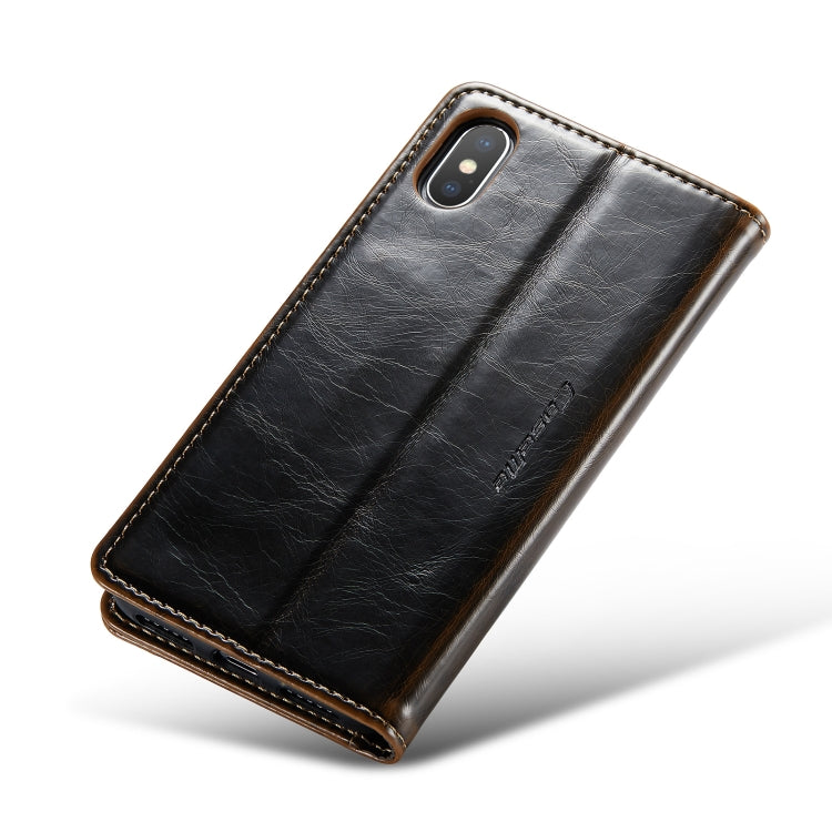 For iPhone XS CaseMe 003 Crazy Horse Texture Leather Phone Case(Coffee) - More iPhone Cases by CaseMe | Online Shopping South Africa | PMC Jewellery | Buy Now Pay Later Mobicred