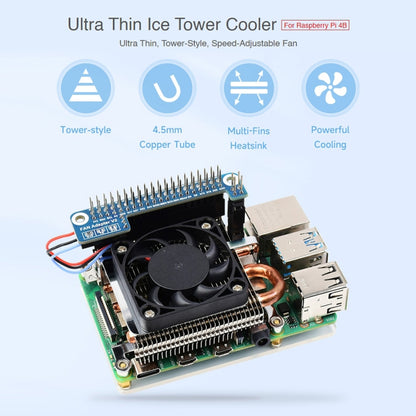 Waveshare Slim ICE Tower Cooling Fan for Raspberry Pi 4B, Power Supply: 5V - Mini PC Accessories by WAVESHARE | Online Shopping South Africa | PMC Jewellery | Buy Now Pay Later Mobicred