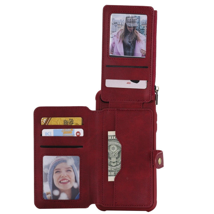 For iPhone 7 Plus / 8 Plus Zipper Shockproof Protective Case with Card Slots & Bracket & Photo Holder & Wallet Function(Red) - More iPhone Cases by PMC TechLife | Online Shopping South Africa | PMC TechLife