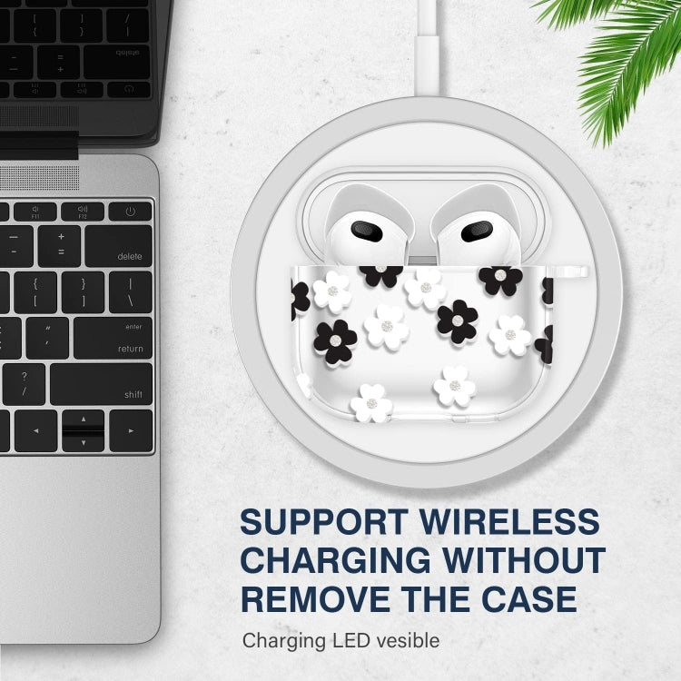 For AirPods 3 Glitter Four-color Flower Earphone Protective Case(Black White) - For AirPods 3 by PMC Jewellery | Online Shopping South Africa | PMC Jewellery | Buy Now Pay Later Mobicred