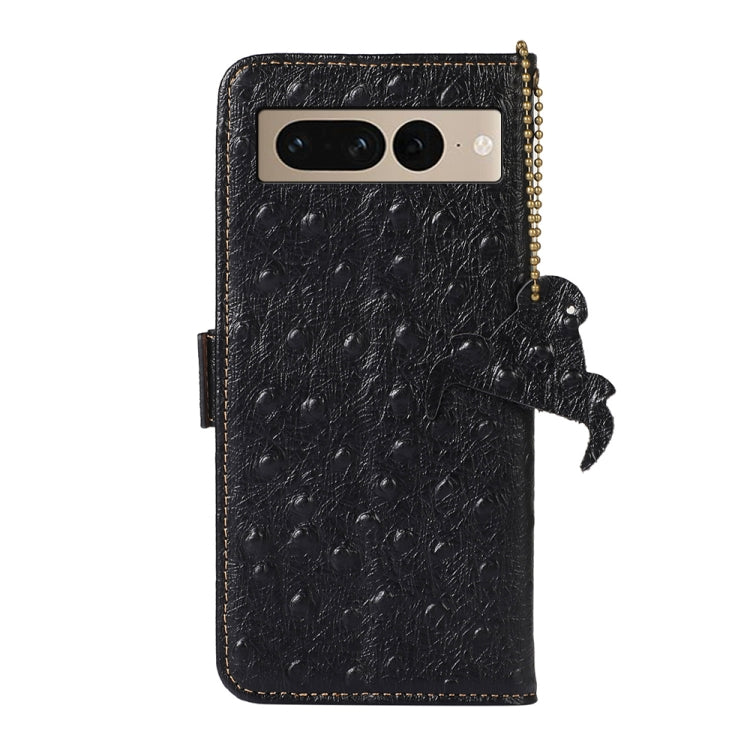 For Google Pixel 7 Pro Ostrich Pattern Genuine Leather RFID Phone Case(Black) - Google Cases by PMC TechLife | Online Shopping South Africa | PMC TechLife | Buy Now Pay Later Mobicred