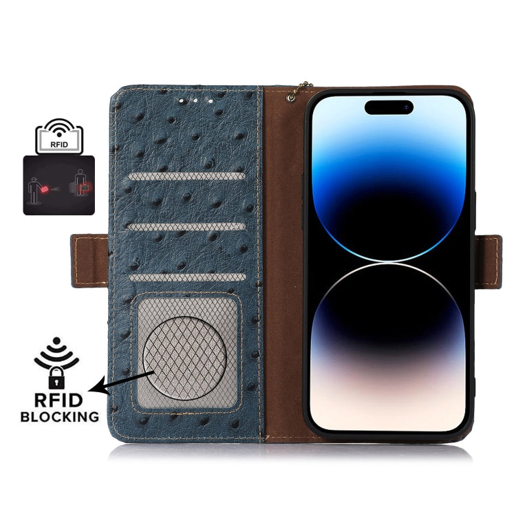 For Nokia X30 5G Ostrich Pattern Genuine Leather RFID Phone Case(Blue) - Nokia Cases by PMC TechLife | Online Shopping South Africa | PMC TechLife | Buy Now Pay Later Mobicred