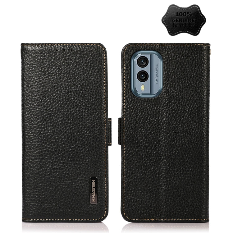 For Nokia X30 5G KHAZNEH Side-Magnetic Litchi Genuine Leather RFID Phone Case(Black) - Nokia Cases by PMC TechLife | Online Shopping South Africa | PMC TechLife | Buy Now Pay Later Mobicred