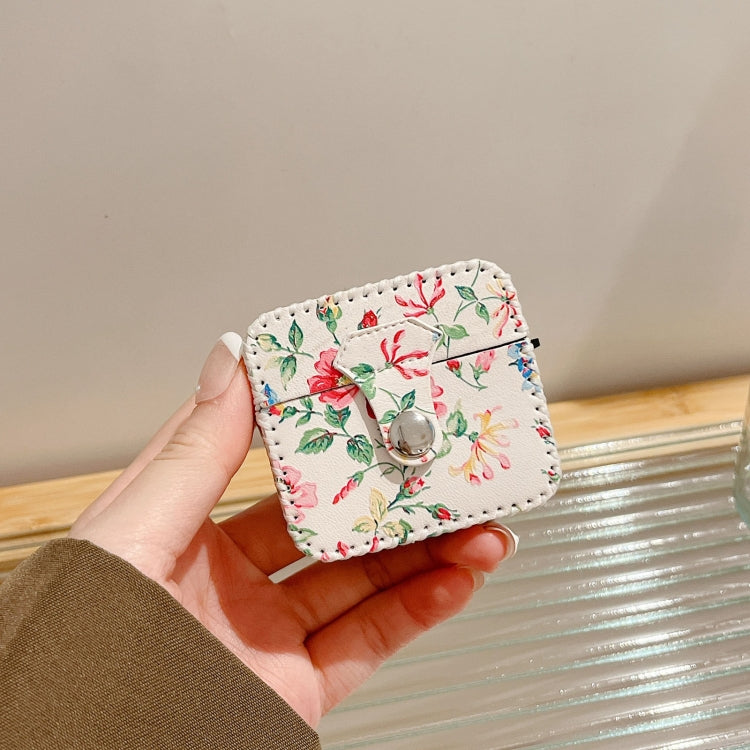 For AirPods Pro 2 White Floral PU Leather Wireless Earphone Case - For AirPods Pro 2 by PMC Jewellery | Online Shopping South Africa | PMC Jewellery | Buy Now Pay Later Mobicred