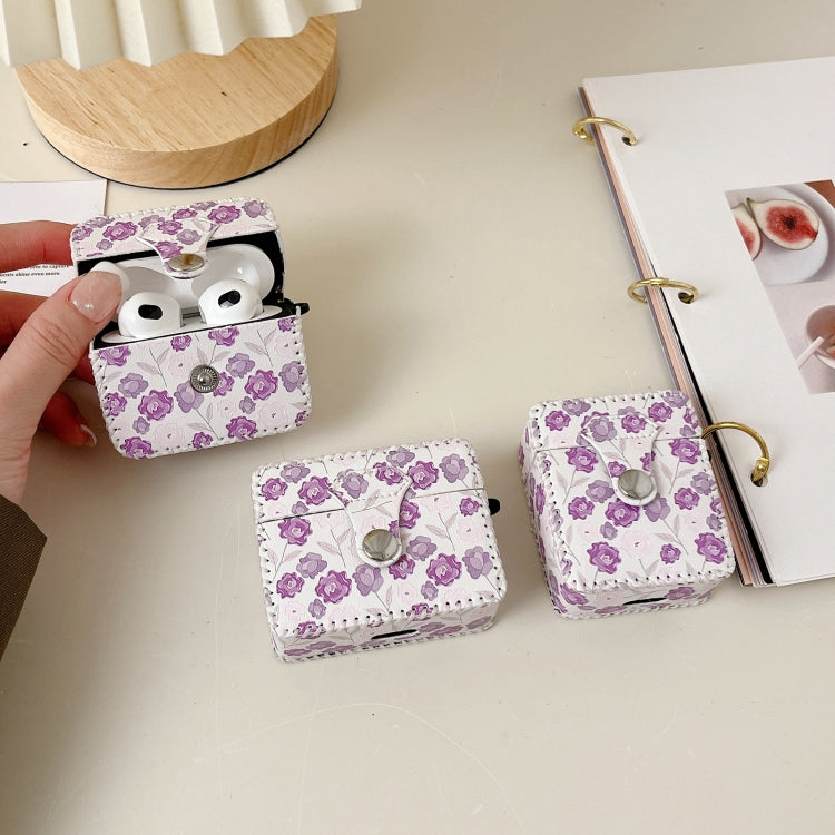 For AirPods Pro PU Leather Wireless Earphone Case(Purple Flowers) - For AirPods Pro by PMC Jewellery | Online Shopping South Africa | PMC Jewellery | Buy Now Pay Later Mobicred